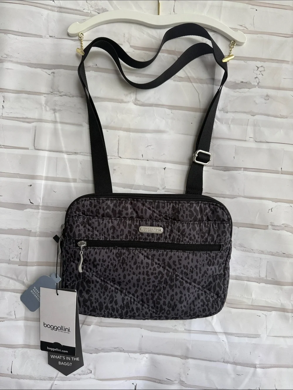 Baggallini Quilted Double Zip Anytime Crossbody in Charcoal Snakeskin Quilt - Picture 2 of 16